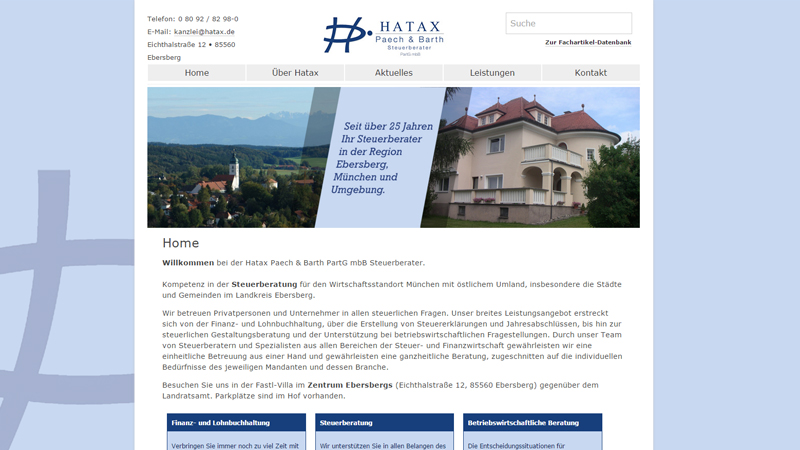 Screenshot zur Webseite der Steuerkanzlei Hatax